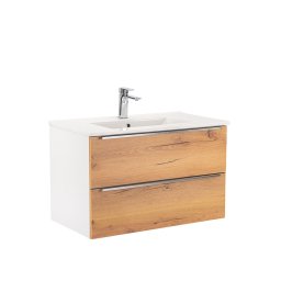 Masca chiuveta baie suspendata Leziter Vario Trim 80 cu lavoar ceramic, stejar alb