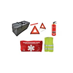 Kit siguranta auto complet cu trusa medicala RAR, 2 triunghiuri, stingator si vesta