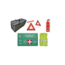 Kit siguranta auto complet omologat RAR cu trusa verde, 2 triunghiuri si stingator