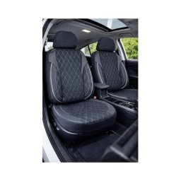 Set huse scaune auto universale XL Premium fractionate, negru cu cusatura gri
