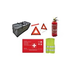 Kit siguranta auto complet cu trusa DIN 13164, 2 triunghiuri, stingator si vesta