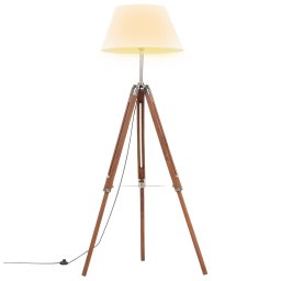 Lampa de podea trepied, maro miere si alb, 141 cm, lemn de tec GartenMobel Dekor