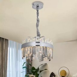 Candelabru LED cu cristale Miguel 92W, dimabil cu telecomanda, argintiu