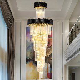 Candelabru din cristal Versailles Ascendere, 27xE14, 60 cm, auriu-negru, inaltime reglabila