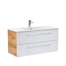 Masca baie suspendata Leziter Vario Clam 100 cu lavoar, stejar alb
