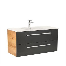 Masca de baie suspendata Leziter Vario Clam 100 cu lavoar, stejar antracit