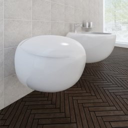 Set de toaleta & bideu suspendate pe perete, alb, ceramica GartenMobel Dekor
