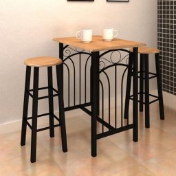 Set masa si scaune de bar, 3 piese, lemn si otel GartenMobel Dekor