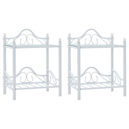 Noptiere, 2 buc., alb, 45x30,5x60 cm, otel si sticla securizata GartenMobel Dekor