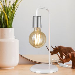 Lampa de masa Lancaster E27 din metal, alb cu crom, design modern