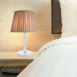 Lampa de masa Kilbride E27 din metal, sticla si textil, alb/bej