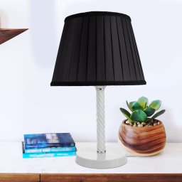 Lampa de masa Kilbride E27 din metal, sticla si textil, alb/negru