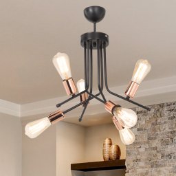 Lustra de tavan Halesowen cu 6x E27, metal negru si accente cupru