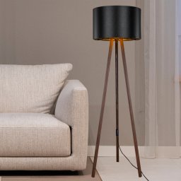 Lampadar Keynes E27 cu finisaj nuc si abajur negru, design modern