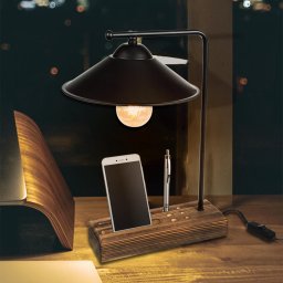 Lampa de masa Folkestone E27 din lemn masiv si metal, negru