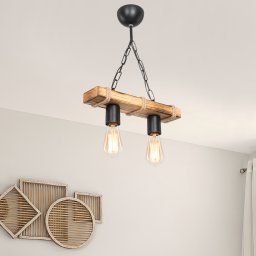 Lustra suspendata Hemel 2xE27 din metal, lemn masiv si sfoara