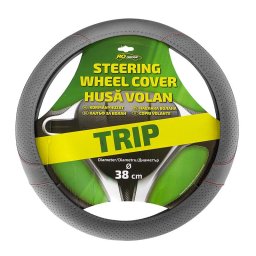 Husa volan auto Rogroup Trip 38 cm, piele ecologica gri