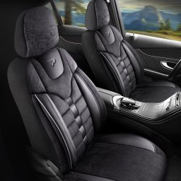 Set huse scaune auto Panda Toronto tip Alcantara, negre, 11 piese