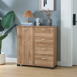 Comoda sideboard stejar 84x80x28 cm cu 4 sertare si usa, [en.casa]