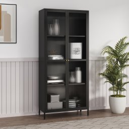 Vitrina metalica neagra cu usi din sticla striata 180x80x35 cm