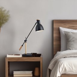 Lampa de masa Watford negru si lemn, design reglabil, 67 cm