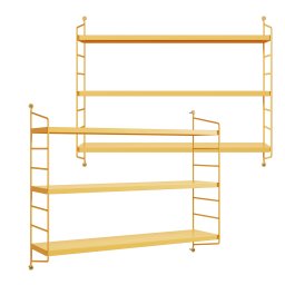 Set 2 rafturi de perete modulare galbene, 3 polite, din otel