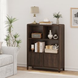 Comoda living Lukkodso 103x80x28 cm, aspect nuc, cu usi push-to-open