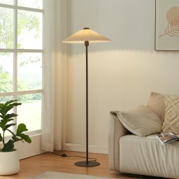 Lampadar Appledore din metal cu abajur plisat, maro/alb, 149 cm