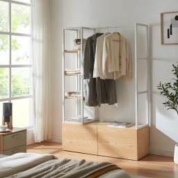 Cuier tip dressing Egmating cu 2 sertare si rafturi, alb/stejar