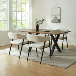 Set 4 scaune dining tapitate Kohlmand bej cu brate si cadru metalic