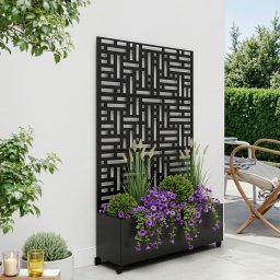 Paravan cu jardiniera Bernalda din otel, 186x120x40 cm, negru
