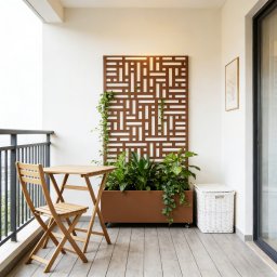 Paravan despartitor cu jardiniera Bernalda din otel, maro, 186x120x40 cm