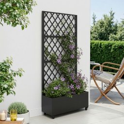 Paravan cu jardiniera din otel Malja, 190x82x38 cm, negru
