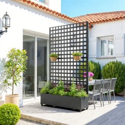 Paravan despartitor Toma cu jardiniera, otel galvanizat, negru, 190x82x38 cm