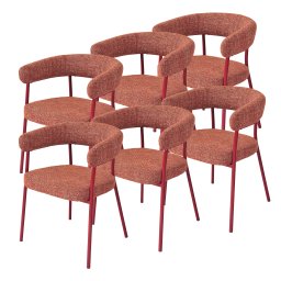 Set 6 scaune dining Huk rosii tapitate cu cadru metalic [en.casa]