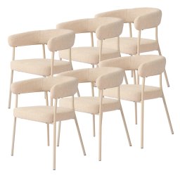 Set 6 scaune dining Huk bej tapitate, cu brate, pentru living si bucatarie
