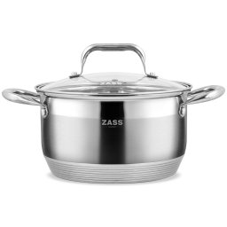 Oala din inox Zass Gourmet ZG-SC01-24 cu capac din sticla, 6.1L
