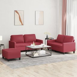 Set de canapele cu perne, 3 piese, rosu vin, piele ecologica GartenMobel Dekor