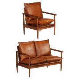 Set canapele, 2 piese, maro, piele naturala/lemn masiv acacia GartenMobel Dekor