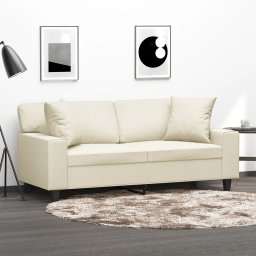 Canapea cu 2 locuri cu pernute, crem, 140 cm, piele ecologica GartenMobel Dekor