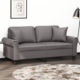 Canapea cu 2 locuri cu pernute, gri, 140 cm, piele ecologica GartenMobel Dekor