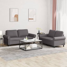 Set de canapele cu perne, 2 piese, gri, piele ecologica GartenMobel Dekor