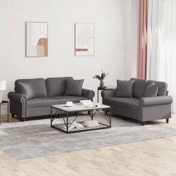 Set de canapele cu perne, 2 piese, gri, piele ecologica GartenMobel Dekor