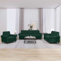Set de canapele cu perne, 3 piese, verde închis, catifea GartenMobel Dekor