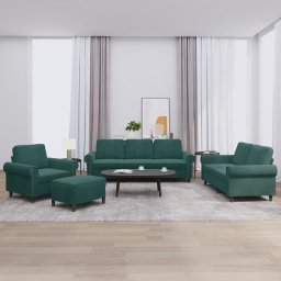 Set de canapele cu perne, 4 piese, verde închis, catifea GartenMobel Dekor