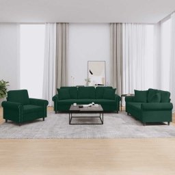 Set canapea cu perne, 3 piese, verde închis, catifea GartenMobel Dekor