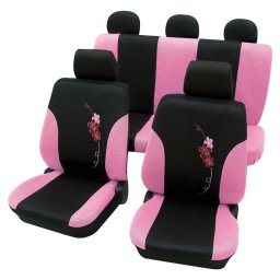 Huse scaun auto Eco Class Flower, set 17 piese, roz, universale