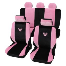 Huse scaun auto Eco Class Butterfly, set 17 piese, roz, Petex