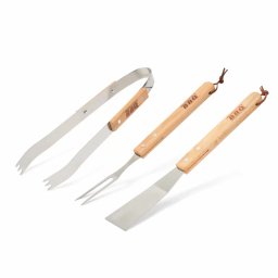 Set ustensile pentru gratar din inox cu maner din lemn, 3 piese