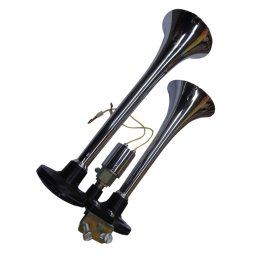 Claxon auto dublu 12V cu 2 goarne cromate 230 si 300 mm, fara compresor